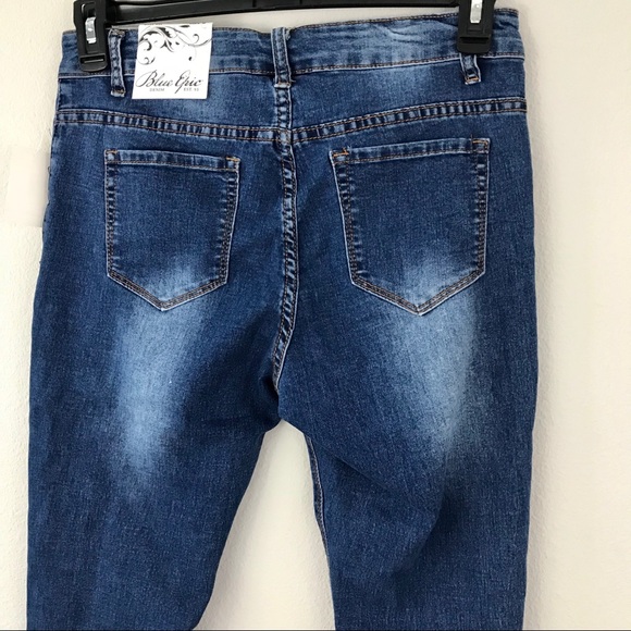 Blue Epic Jeans Nwt Distressed Flowers Capri Blue Jeans Size 8